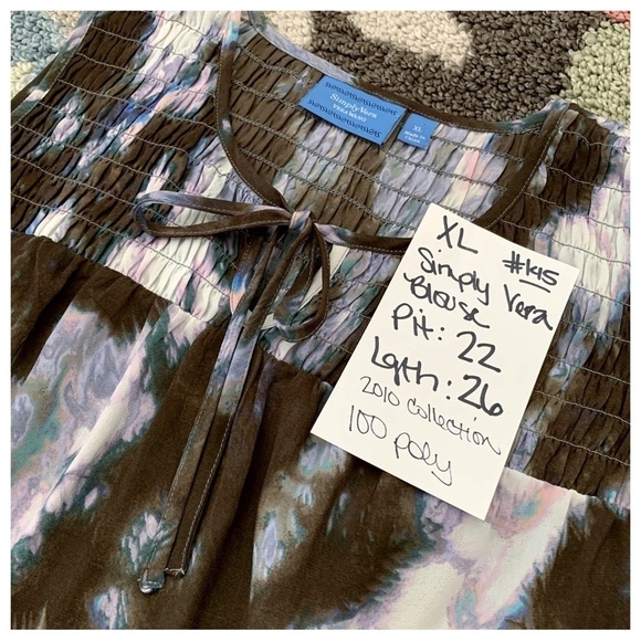 #145 Women’s Simply Vera Pintuck Chiffon Sleeveless Tank Blouse Shirt Top XL - Picture 3 of 3